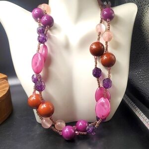 N1217 romantic cherry blossom artisan glass necklace‎ estate